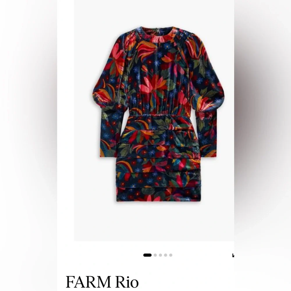 Farm Rio mini dress made from plush velvet printed with array of colorful blooms - Picture 5 of 12